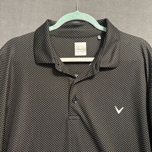 Callaway Golf Polo Shirt Opti Dri All Over Print Pattern Logo Mens 2XL XXL Black